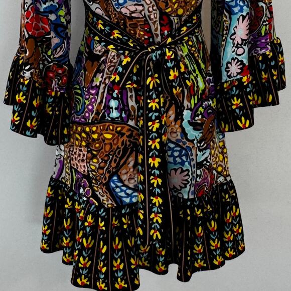 Betsey Johnson Vintage Bambi Printed Surplice Mini Dress 90s Flared Sleeve 6 - Picture 9 of 11